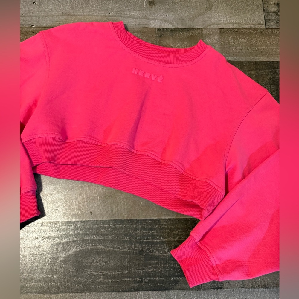 Hervé Léger Pink Cropped Sweatshirt Pullover Logo Embossed Size‎ Large